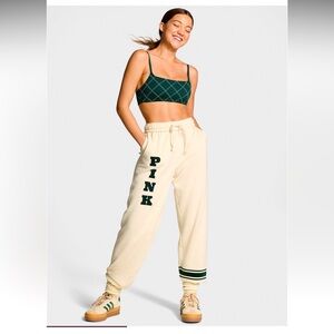 Pink Victoria’s Secret Ivy Fleece Campus Sweatpants,Size M,Color White Shell